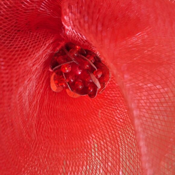 Vintage Wool RED Fascinator Hat Organza Kentucky Derby Church Bridal Tea Wedding - Picture 14 of 14